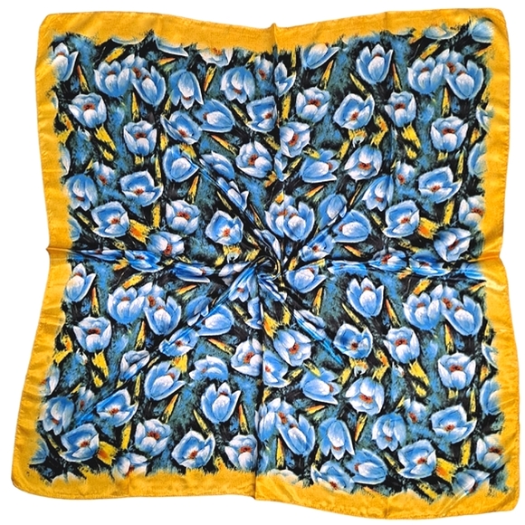 Boutique Accessories - 💖 2/$30 Boho blue yellow Floral square satin hair head & neck scarf